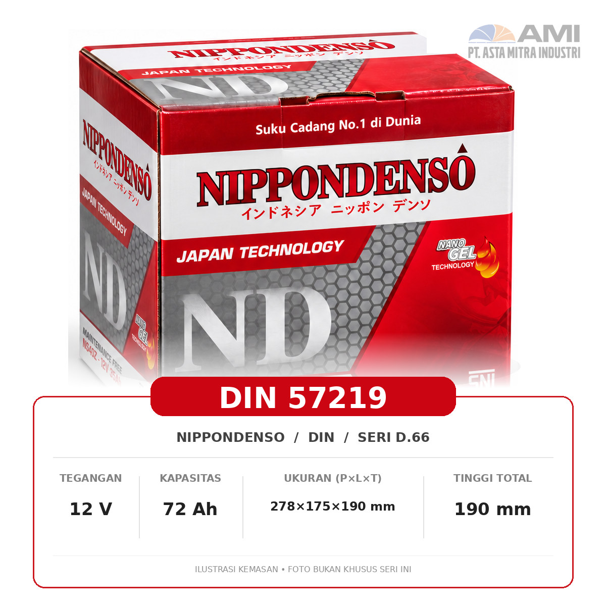 Aki Nippon Denso 57219 12V 72Ah