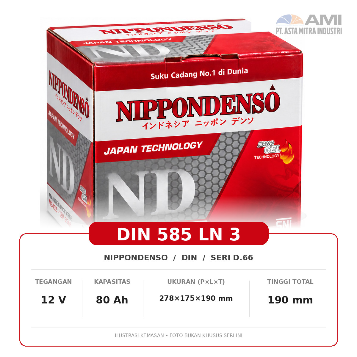 Aki Nippon Denso 585 LN 3 12V 80Ah - Distributor Resmi PT Asta Mitra Industri